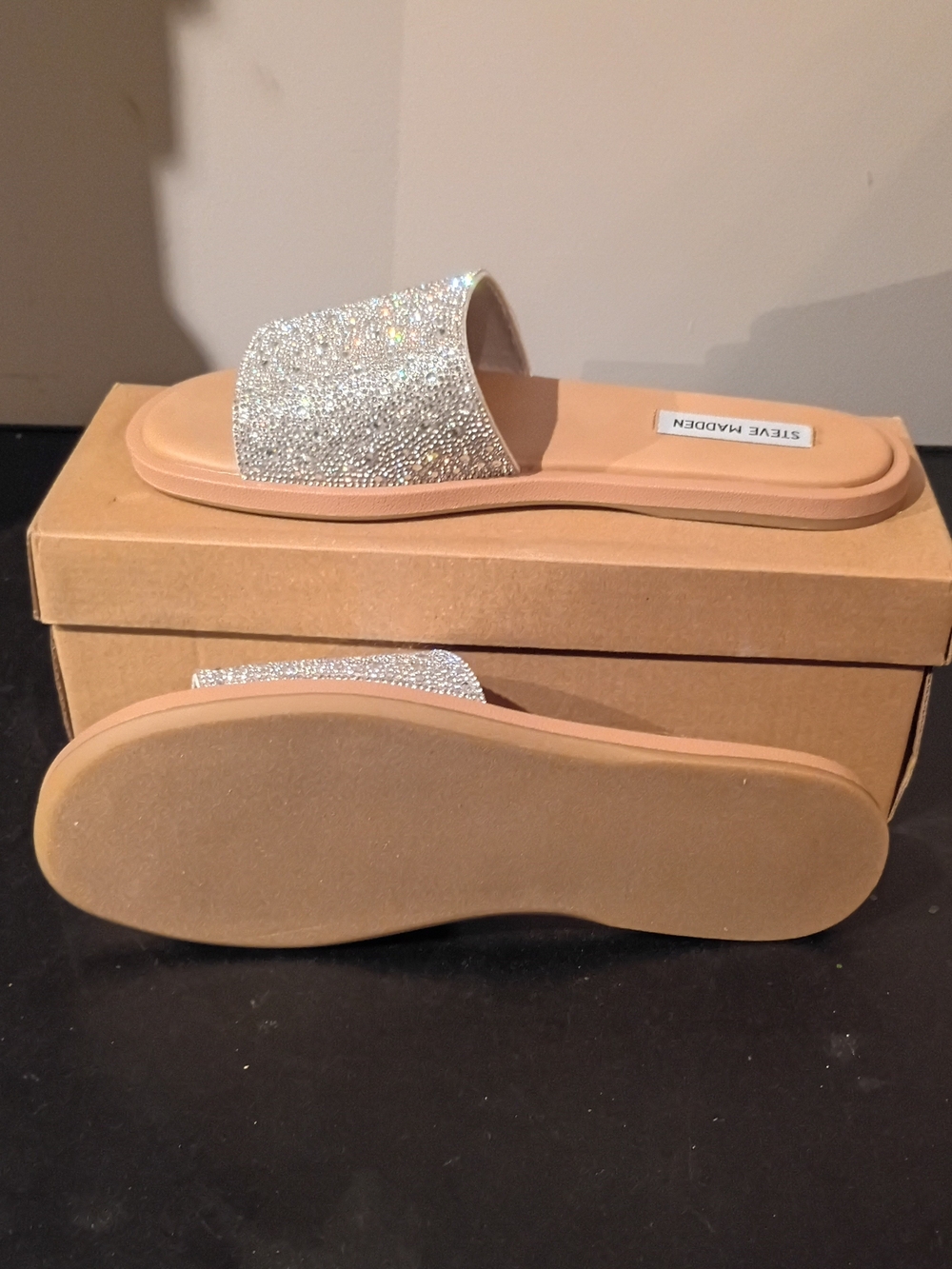 Steve Madden Silver Crystal Embellished Slide Sandals - Picture 3 of 5